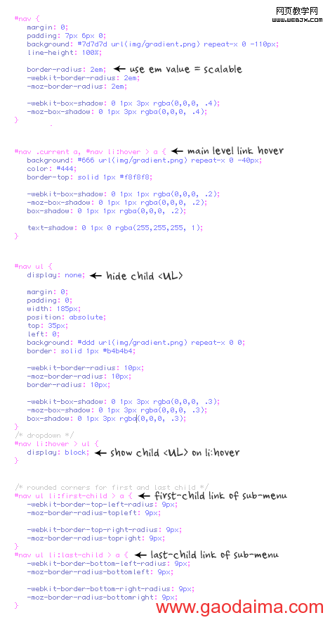 CSS3制作网页下拉菜单代码解释
